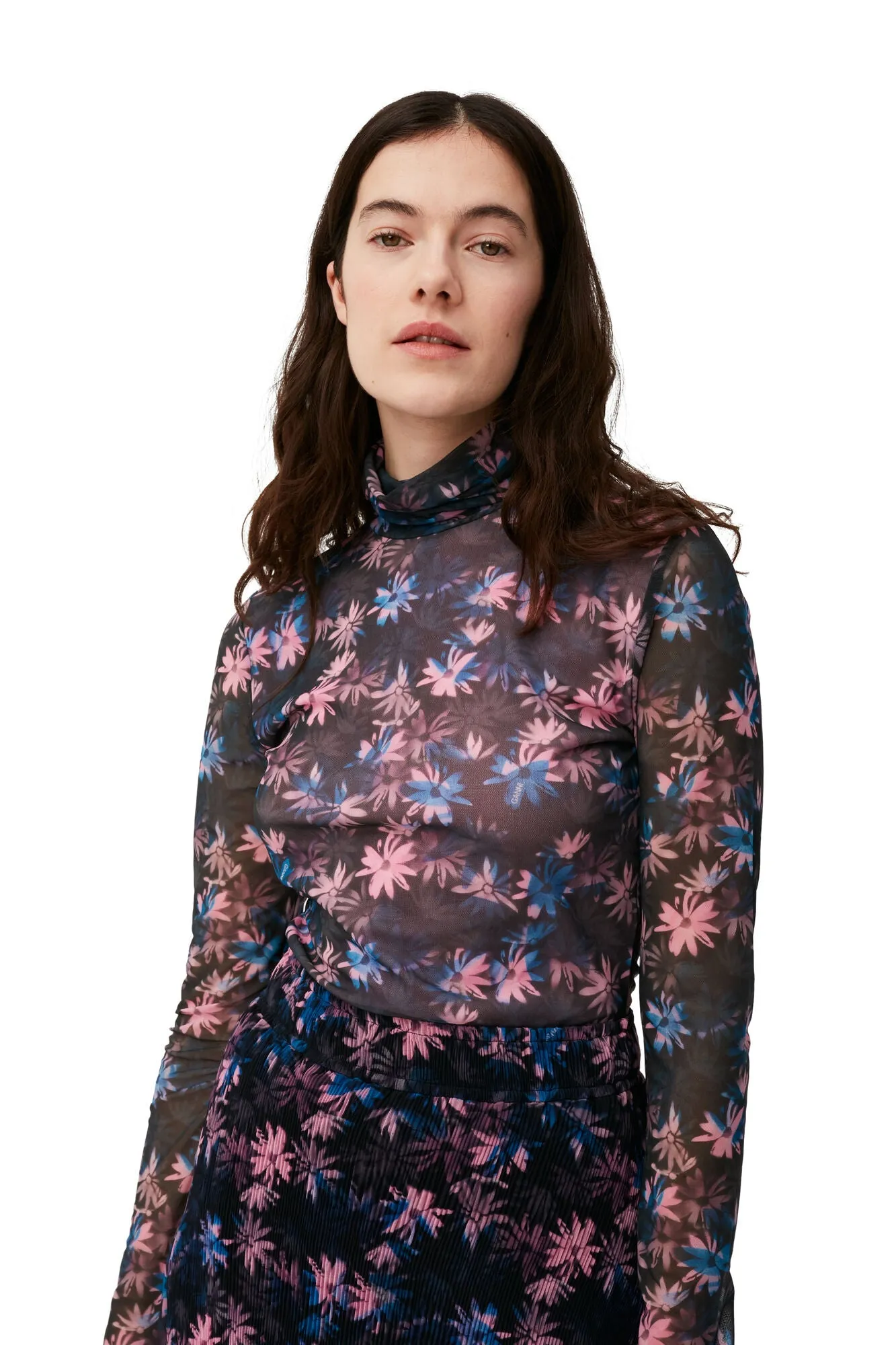 Printed Mesh Rollneck Top