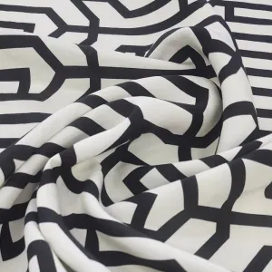 Printed Nylon Rayon Fabric Black/Cream 150cm