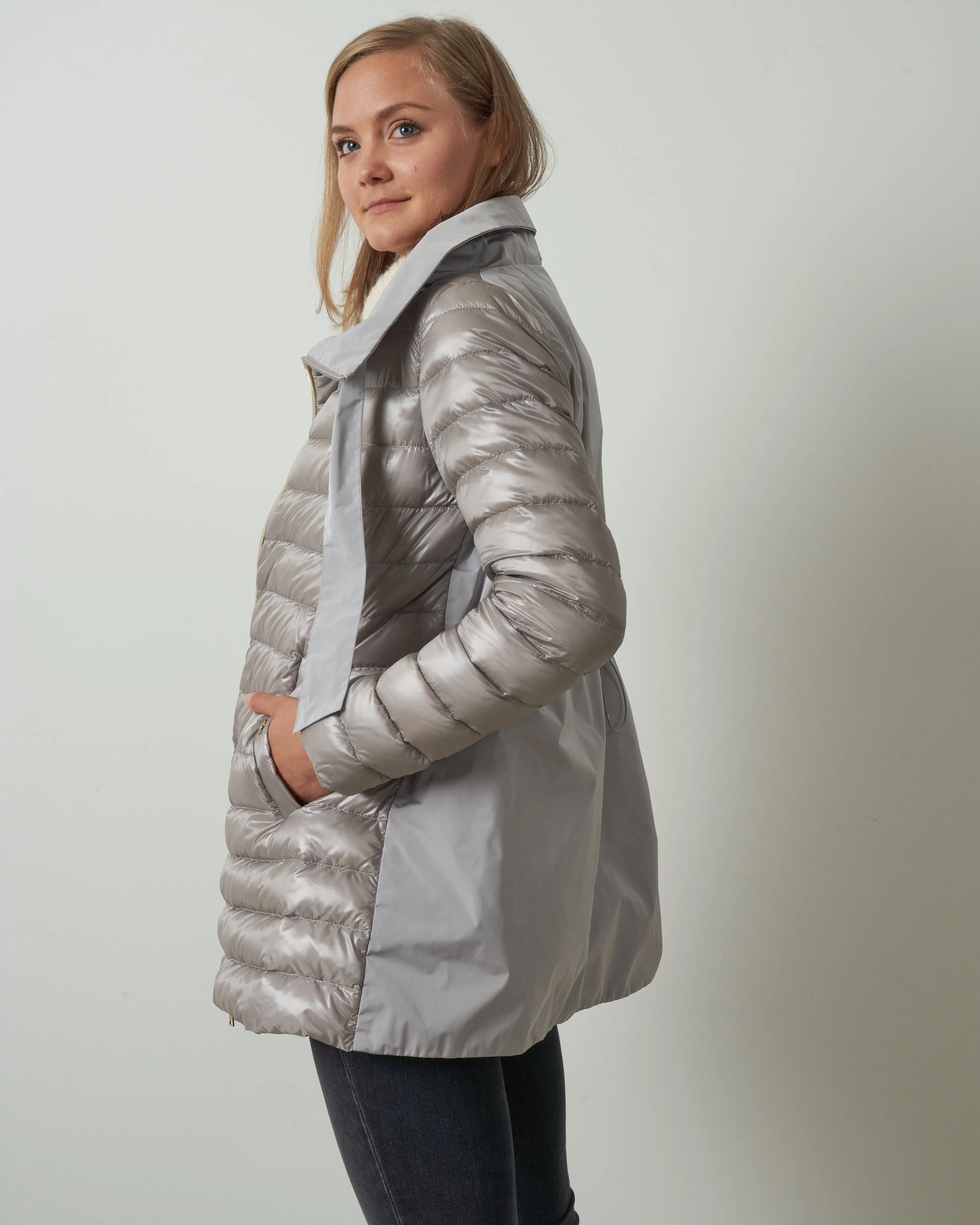 puffer w/ taffeta back - silver