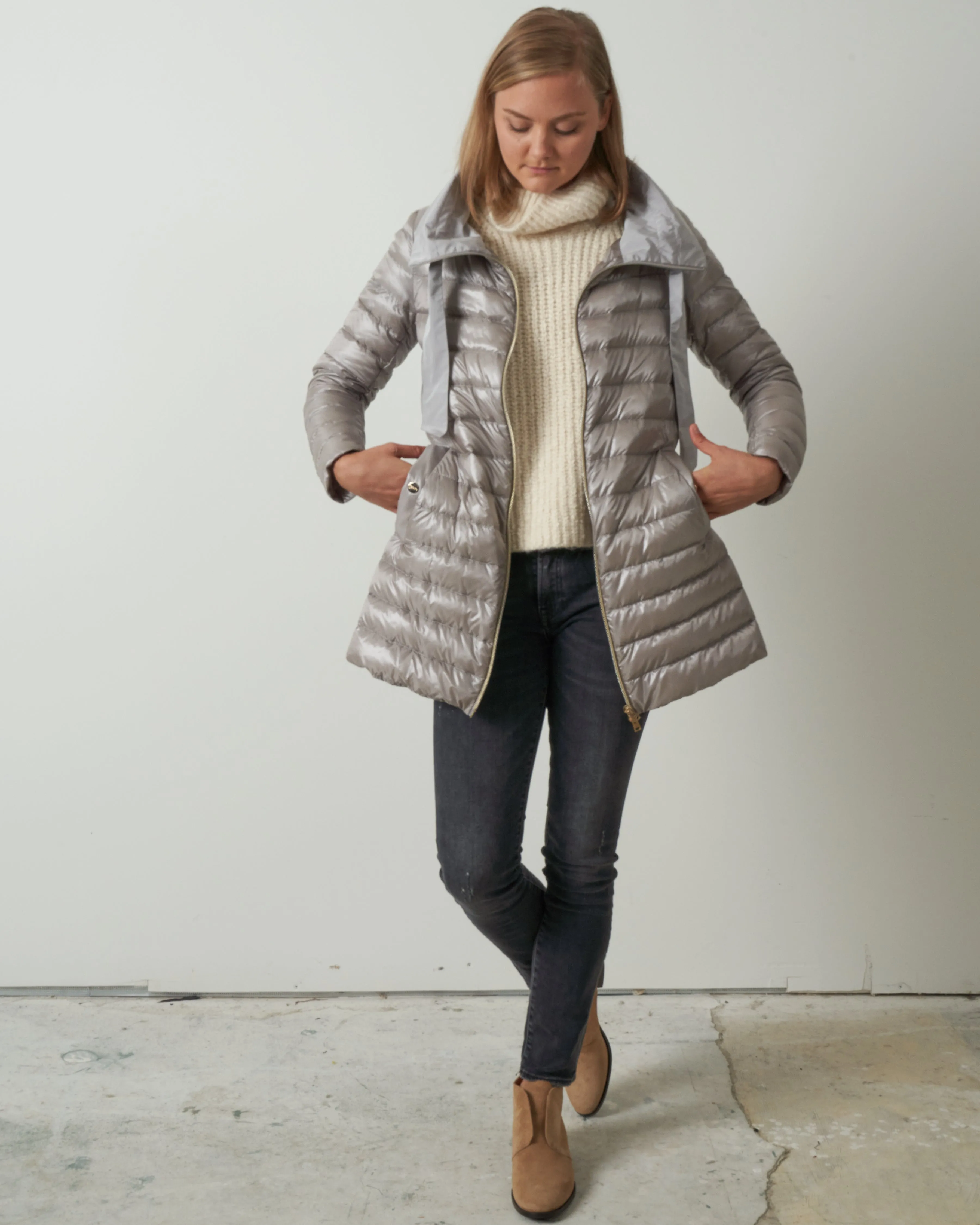 puffer w/ taffeta back - silver