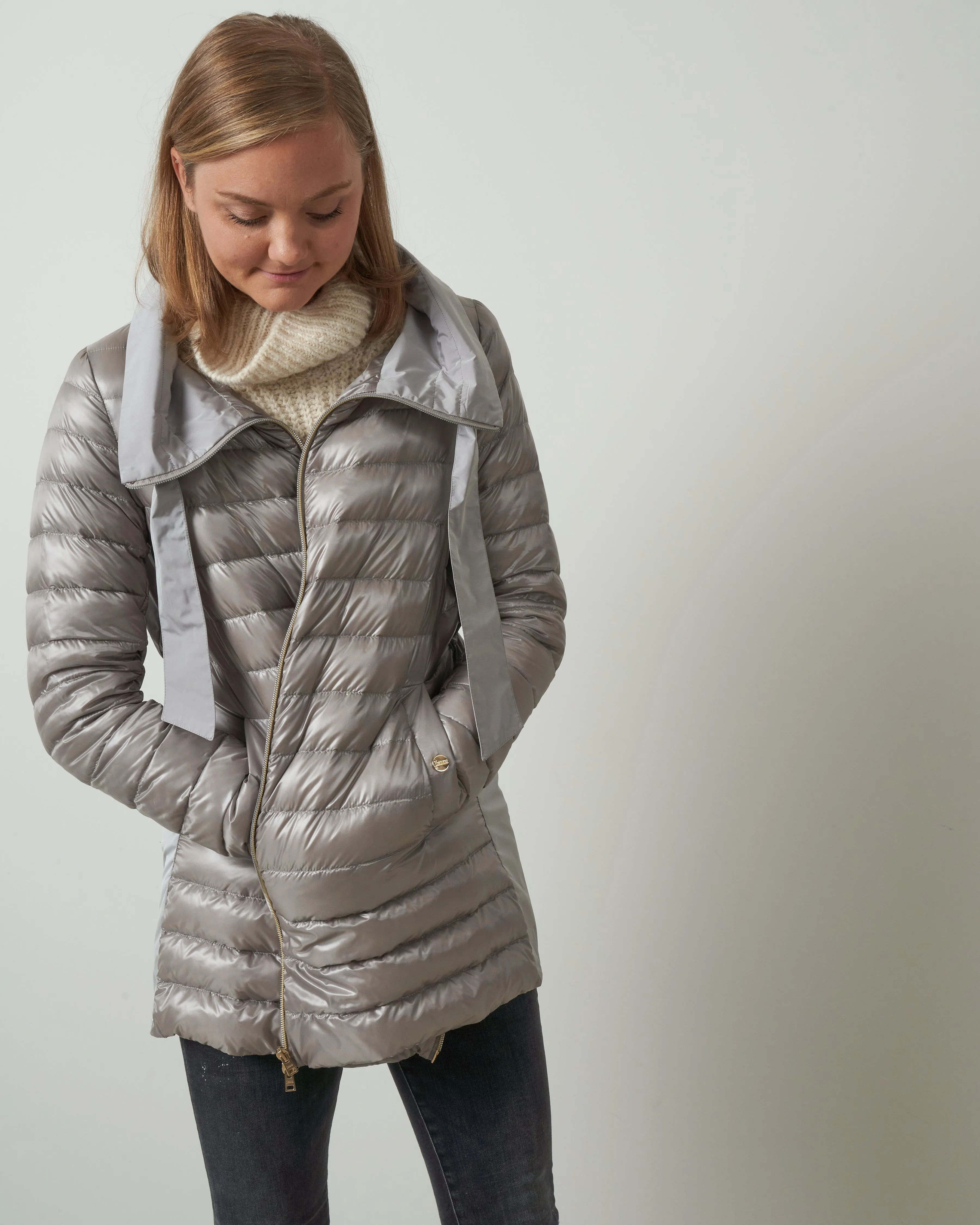 puffer w/ taffeta back - silver