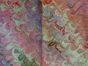 Purple and Green with Red accent Bouquet Patterned Habotai Silk 14x72"