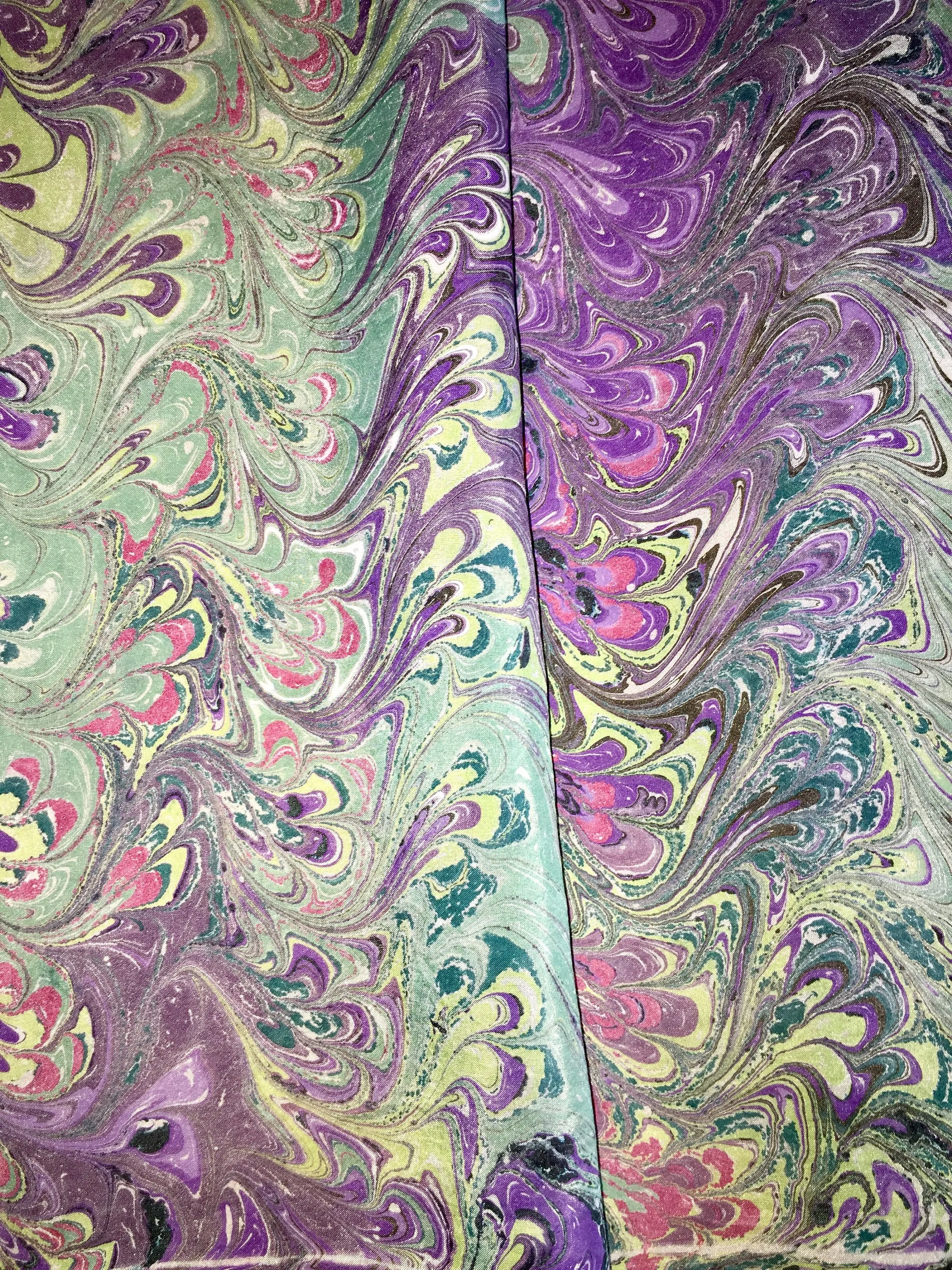 Purple Blue Green Bouquet Patterned Habotai Silk 14x72"