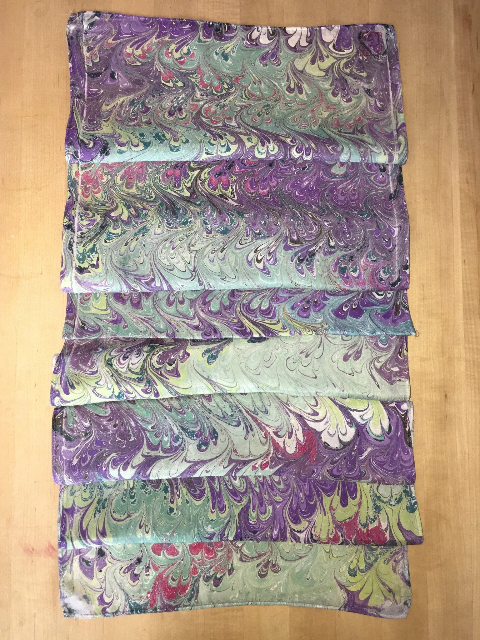 Purple Blue Green Bouquet Patterned Habotai Silk 14x72"