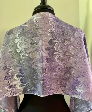 Purple bouquet  water marbled 8mm Habotai silk.  Hang on the wall, use as a table runner or wear this unique piece