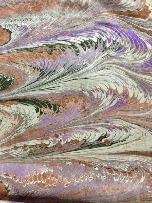 Purple brown black and white Combed Swirl Patterned Habotai Silk 14x72"