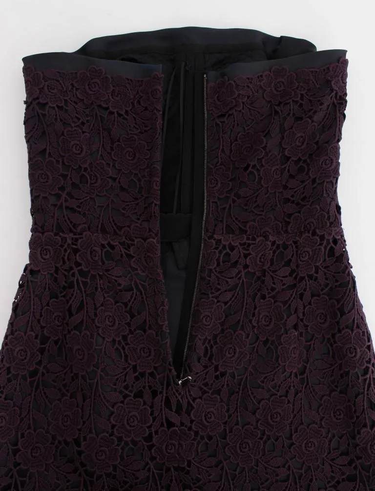 Purple Floral Ricamo Long Sheath Dress