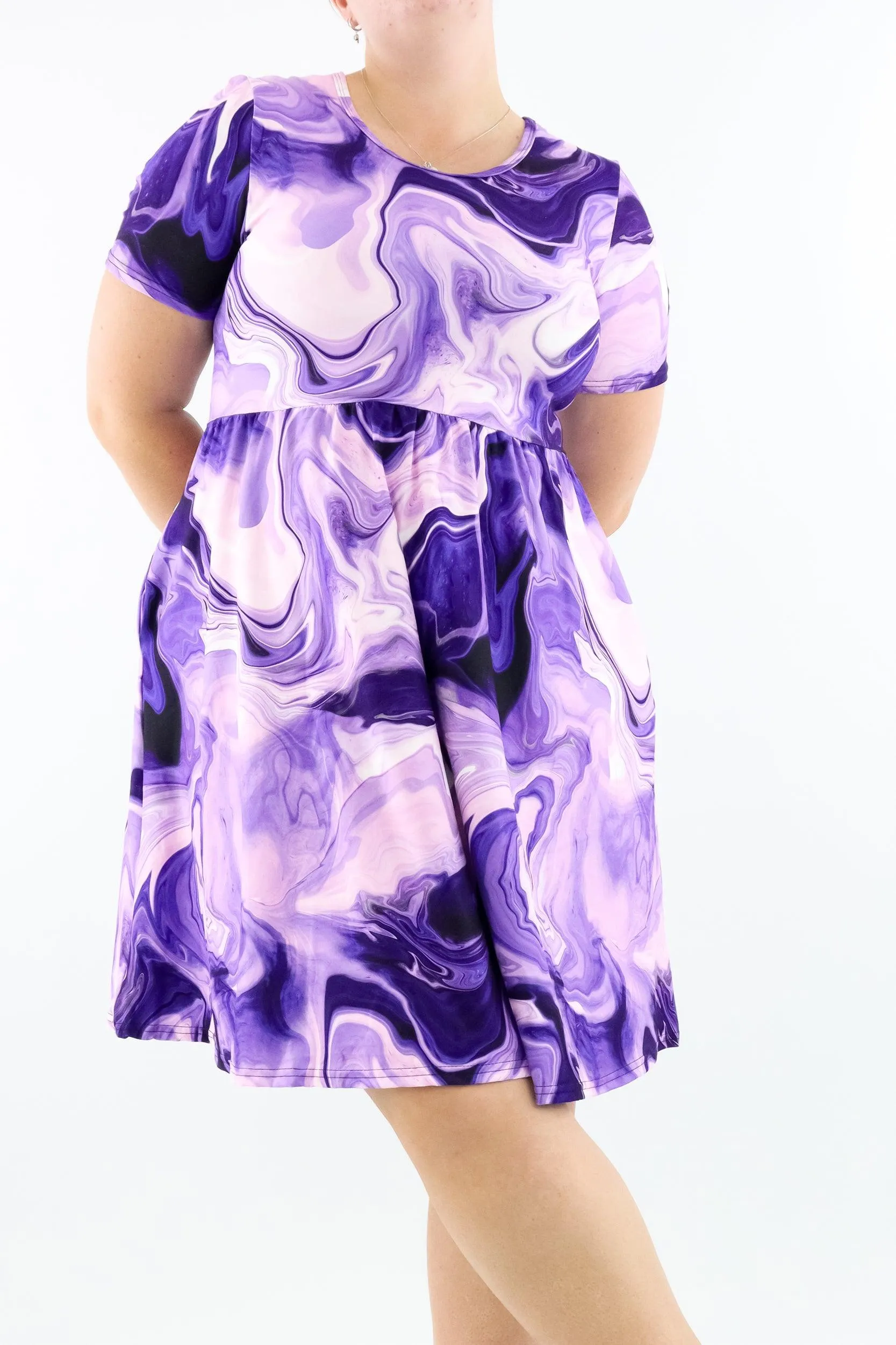 Purple Rivers - Short Sleeve Skater Dress - Knee Length - Side Pockets