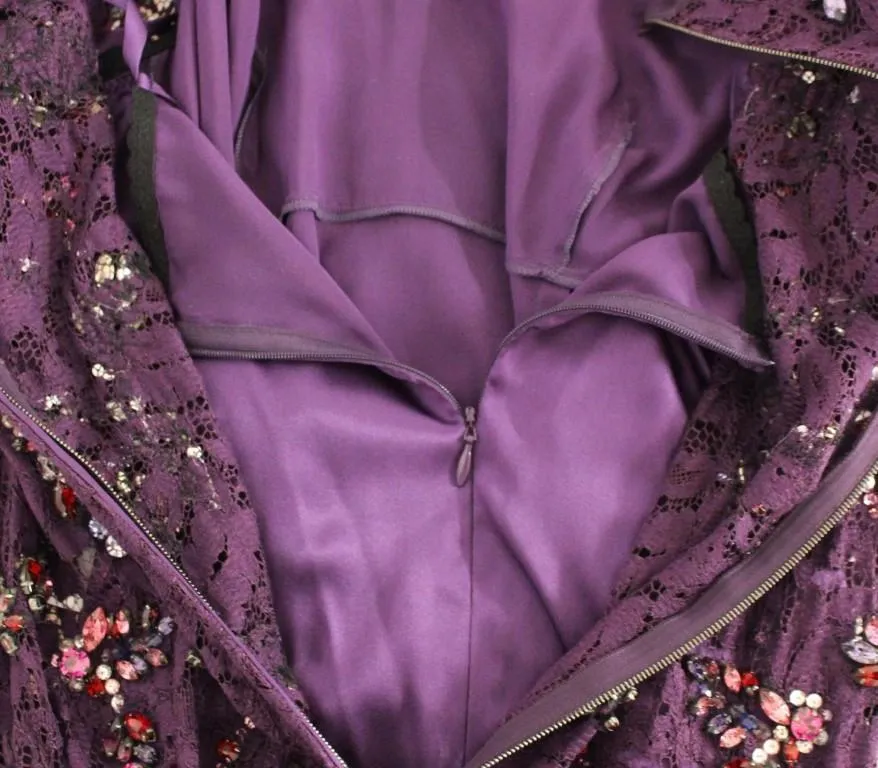 Purple Sequin Dress floral lace crystal sequin dress mid short sleeves