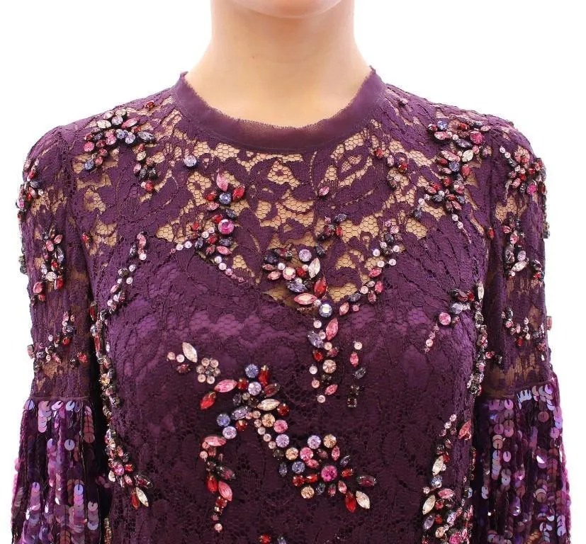 Purple Sequin Dress floral lace crystal sequin dress mid short sleeves