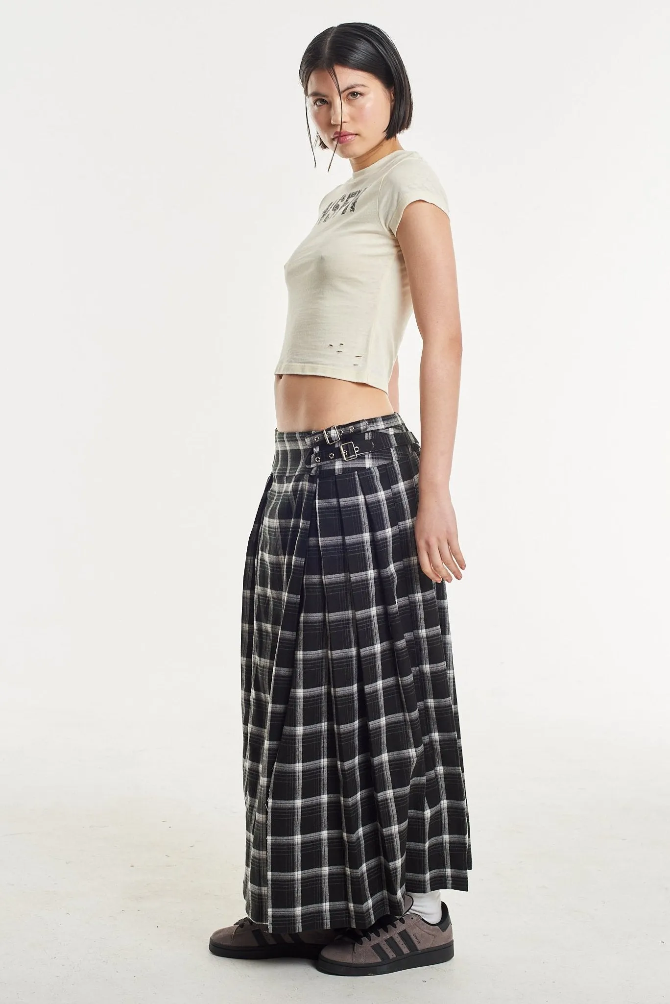 Queenie Grunge Check Maxi Skirt