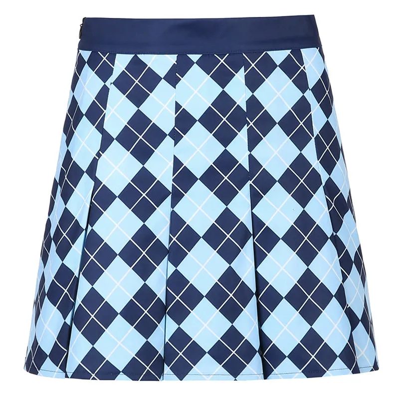 "BLUE DIAMOND CHECK PLEATED" SKIRT N040704