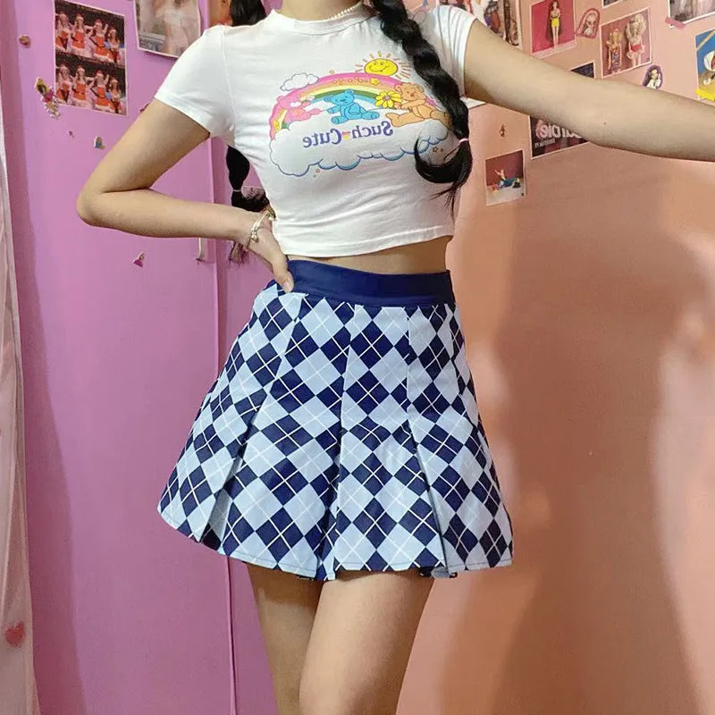 "BLUE DIAMOND CHECK PLEATED" SKIRT N040704