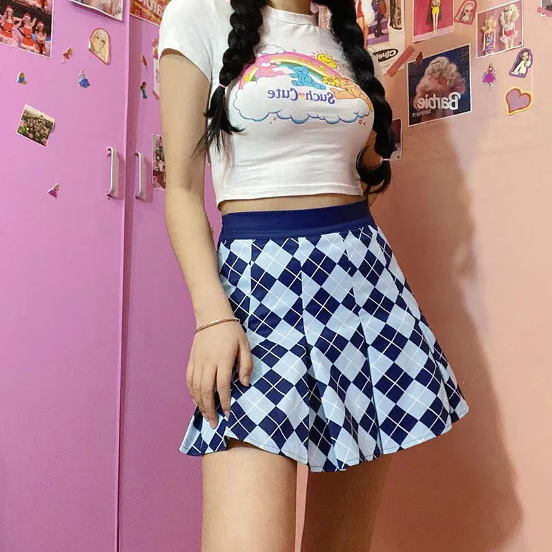"BLUE DIAMOND CHECK PLEATED" SKIRT N040704