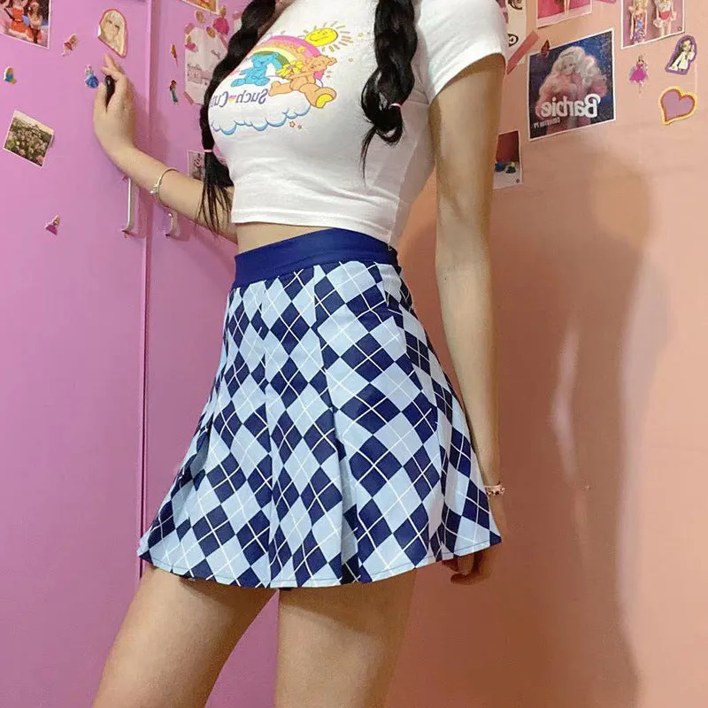 "BLUE DIAMOND CHECK PLEATED" SKIRT N040704