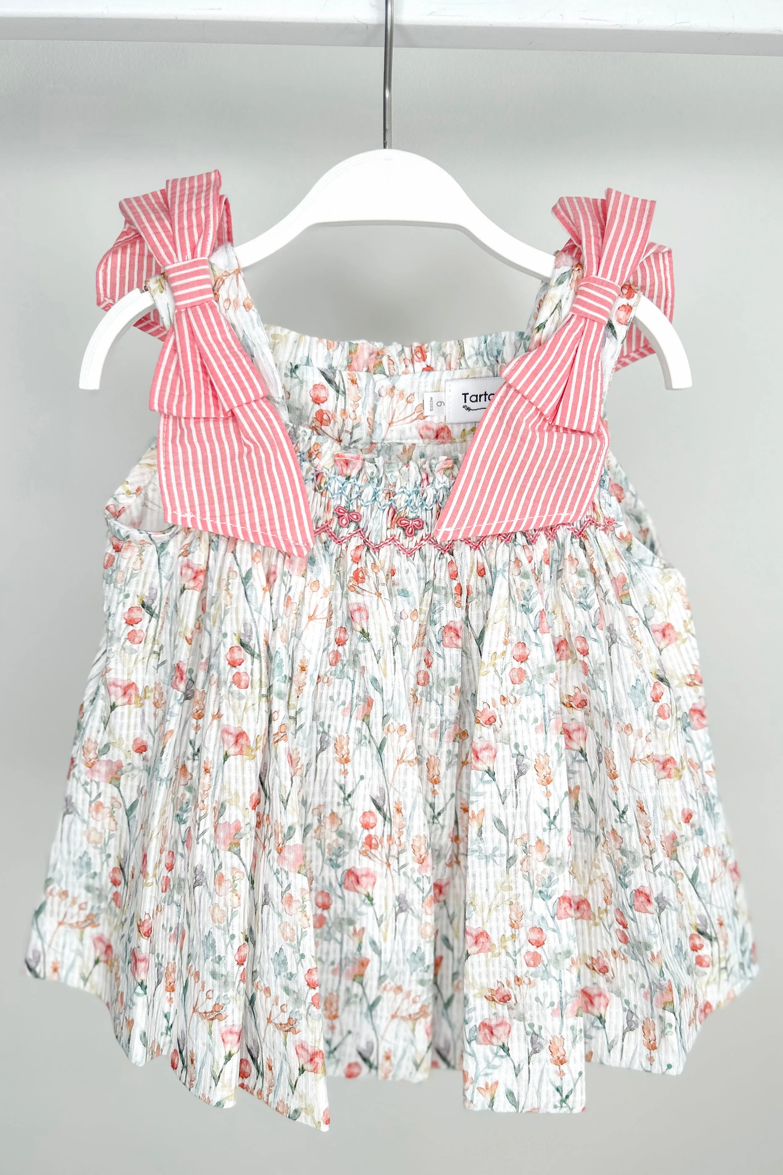 "Lana" Coral Watercolour Floral Smocked Dress & Bloomers