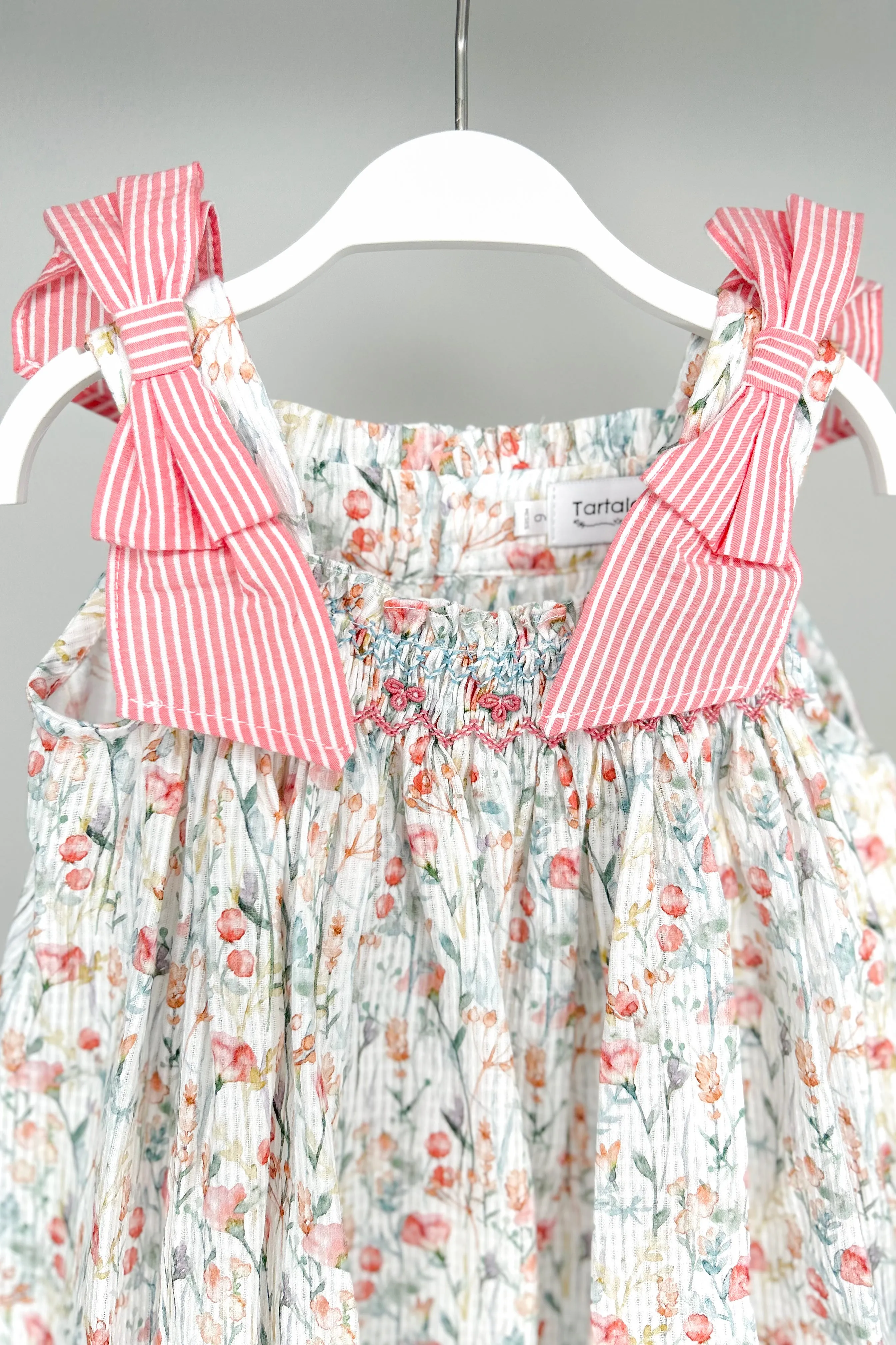 "Lana" Coral Watercolour Floral Smocked Dress & Bloomers