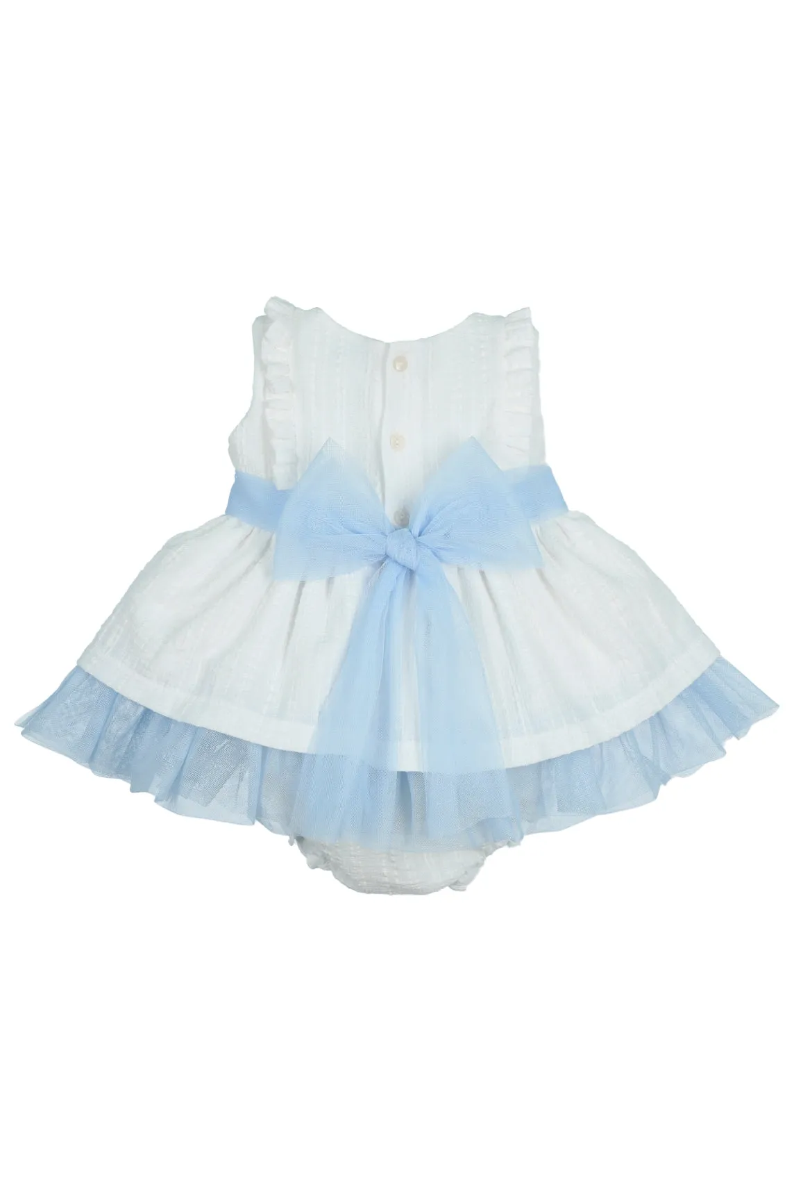 "Roselyn" White & Blue Tulle Dress & Bloomers