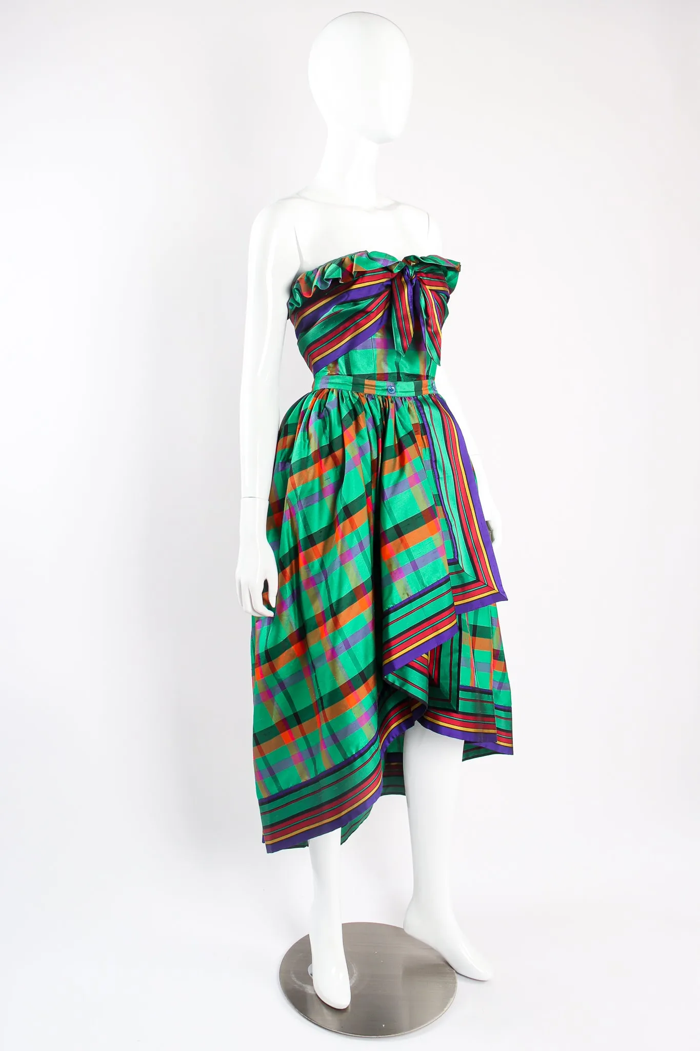 Rainbow Plaid Silk Dress & Skirt Set