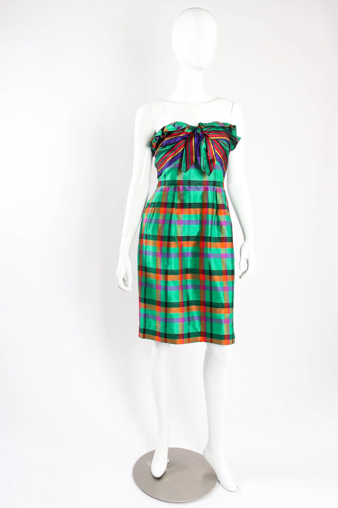 Rainbow Plaid Silk Dress & Skirt Set