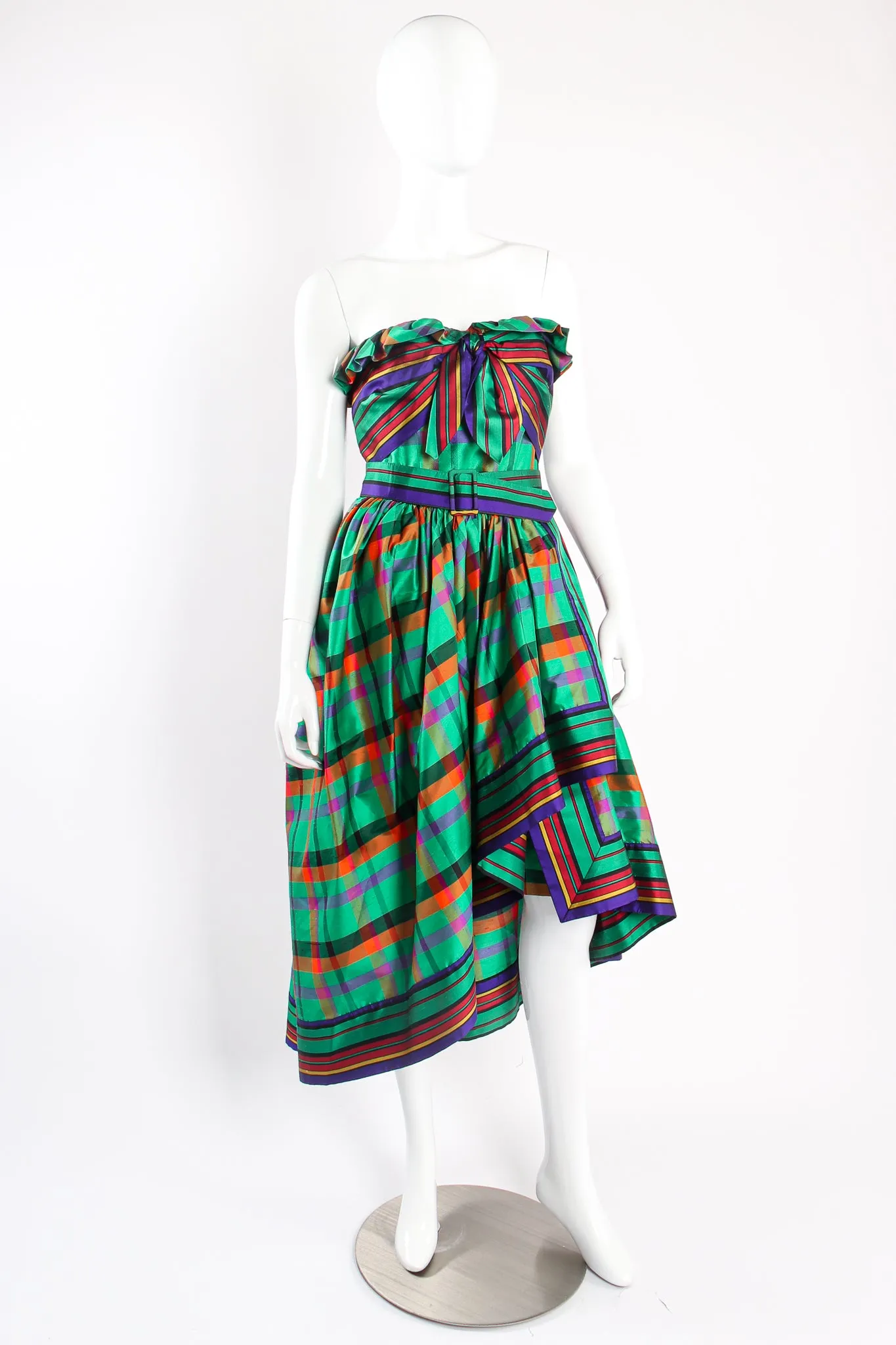 Rainbow Plaid Silk Dress & Skirt Set