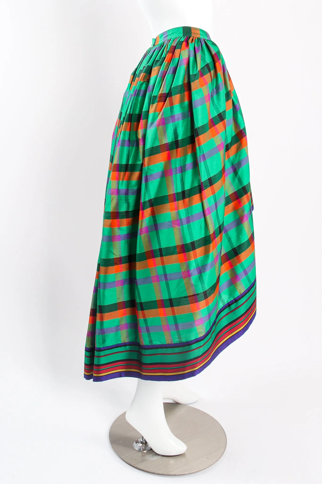 Rainbow Plaid Silk Dress & Skirt Set