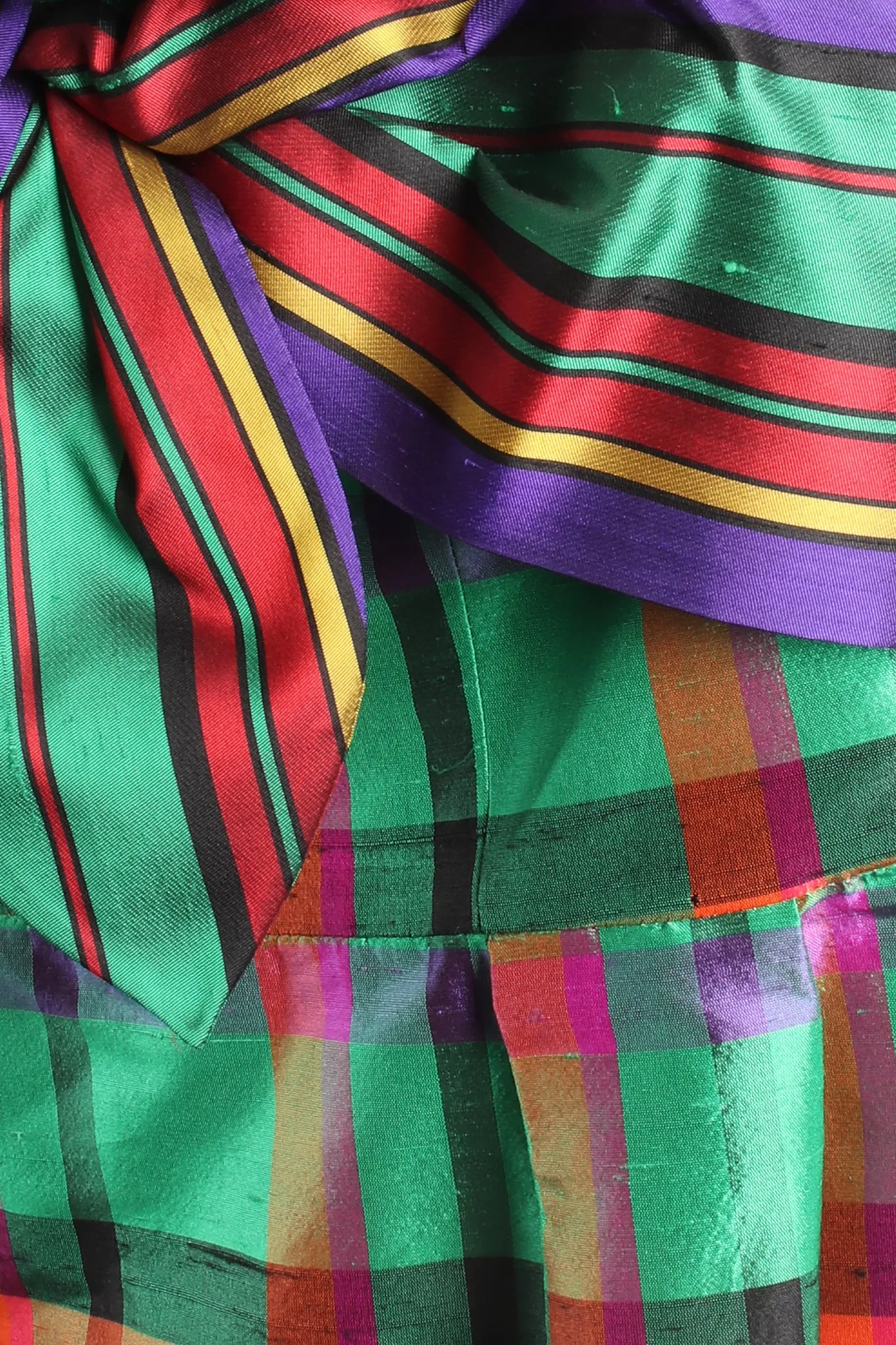 Rainbow Plaid Silk Dress & Skirt Set