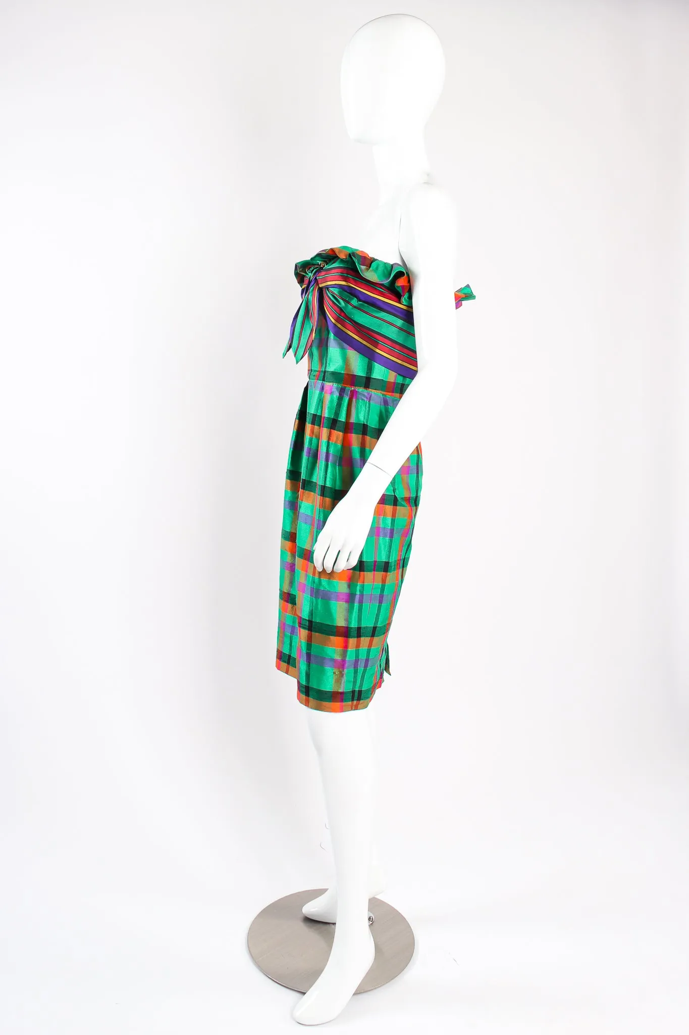 Rainbow Plaid Silk Dress & Skirt Set