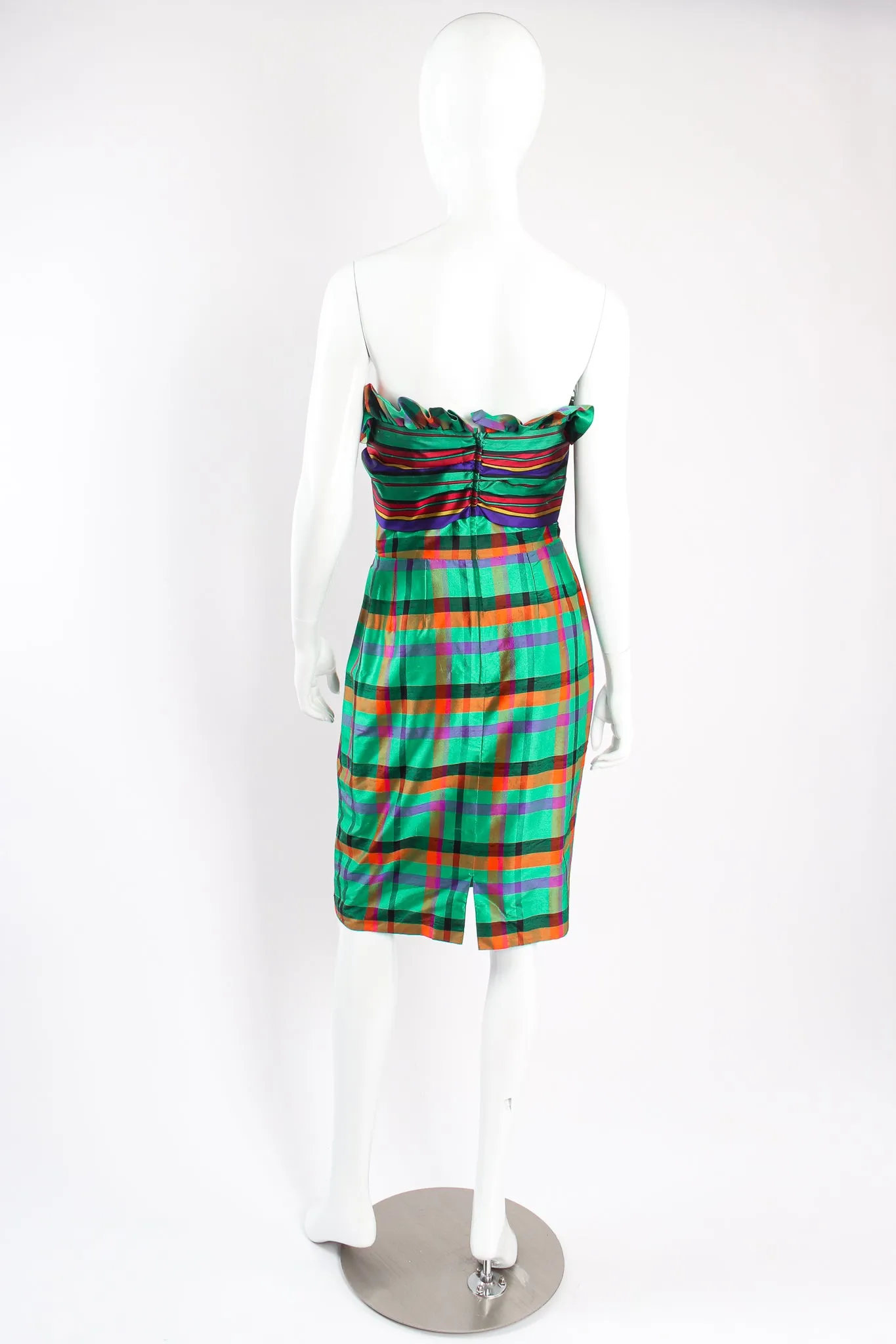 Rainbow Plaid Silk Dress & Skirt Set