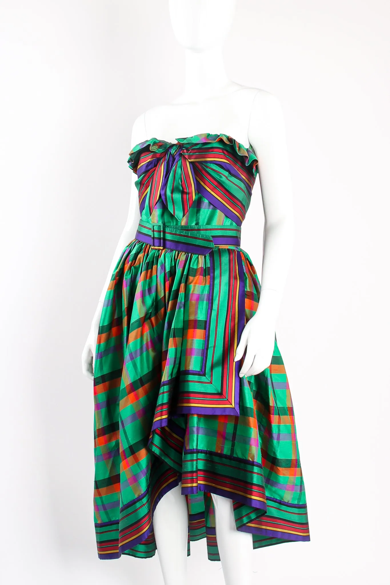 Rainbow Plaid Silk Dress & Skirt Set