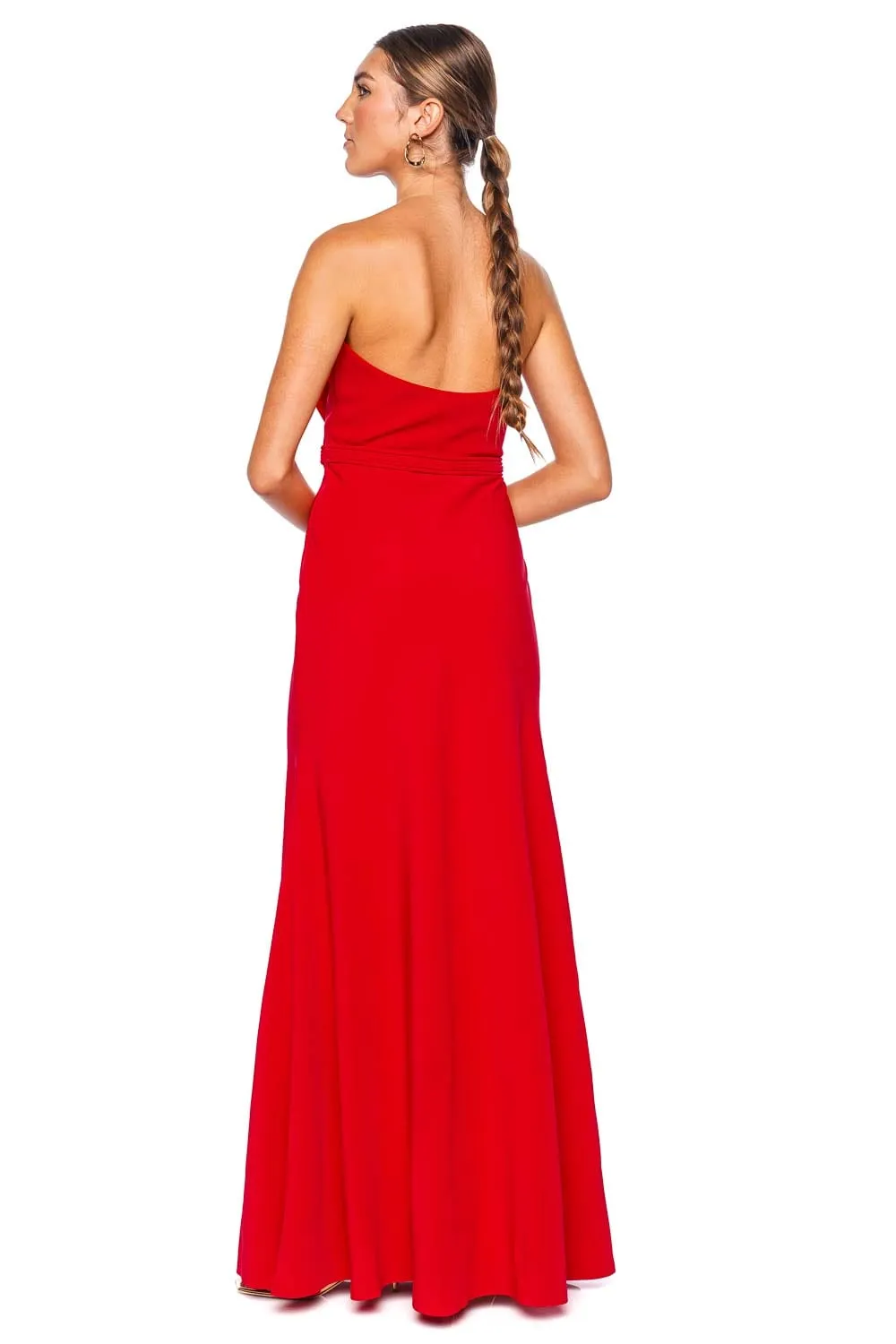 Raquira Red Bow Strapless Maxi Dress