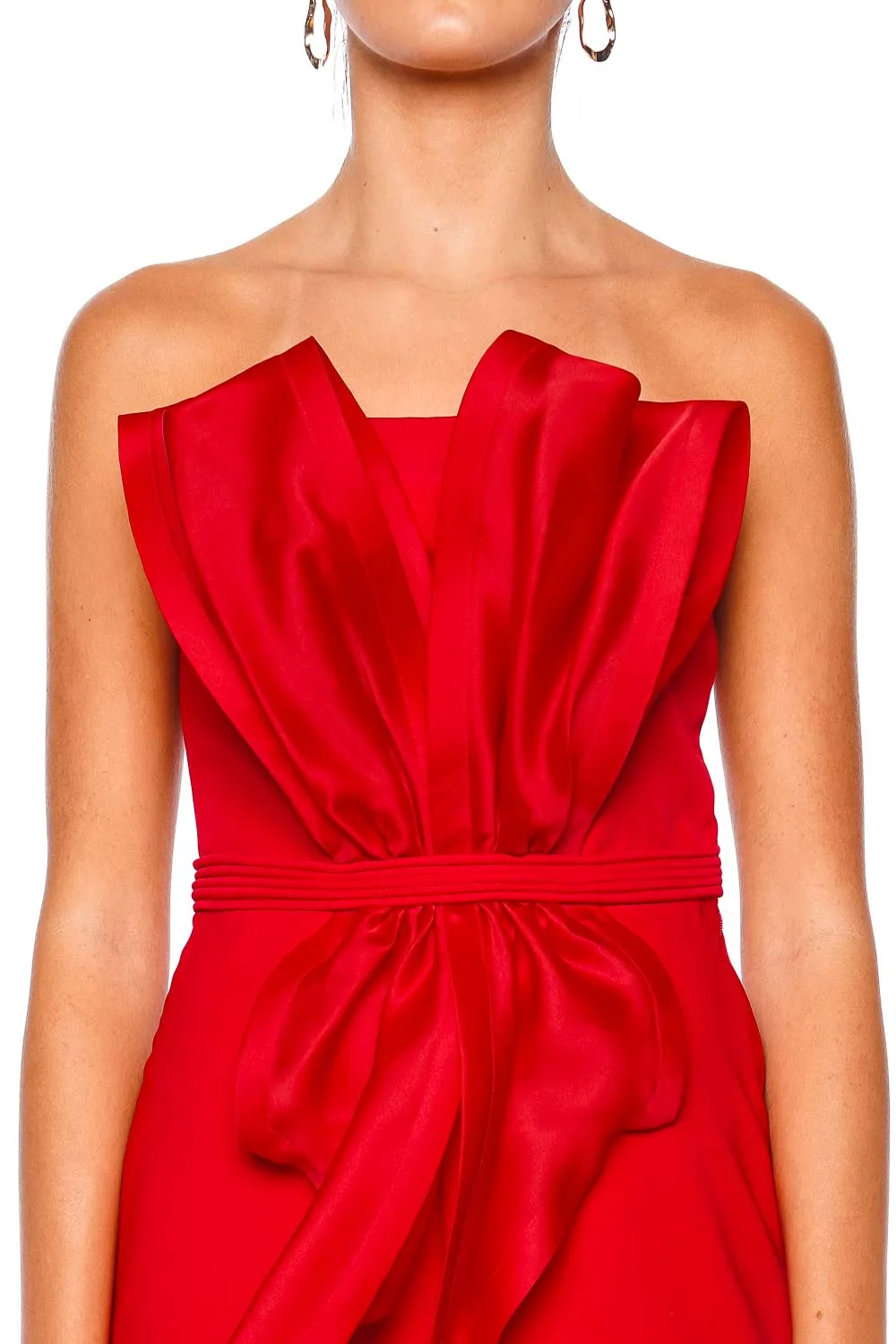 Raquira Red Bow Strapless Maxi Dress