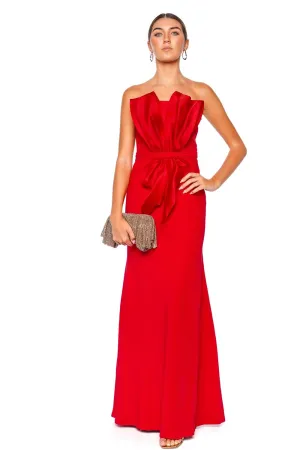 Raquira Red Bow Strapless Maxi Dress