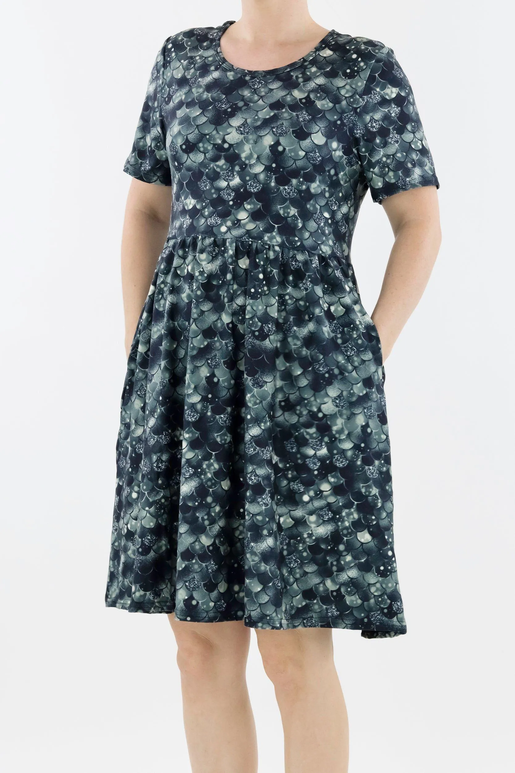 Raven Mermaid - Short Sleeve Skater Dress - Knee Length - Side Pockets