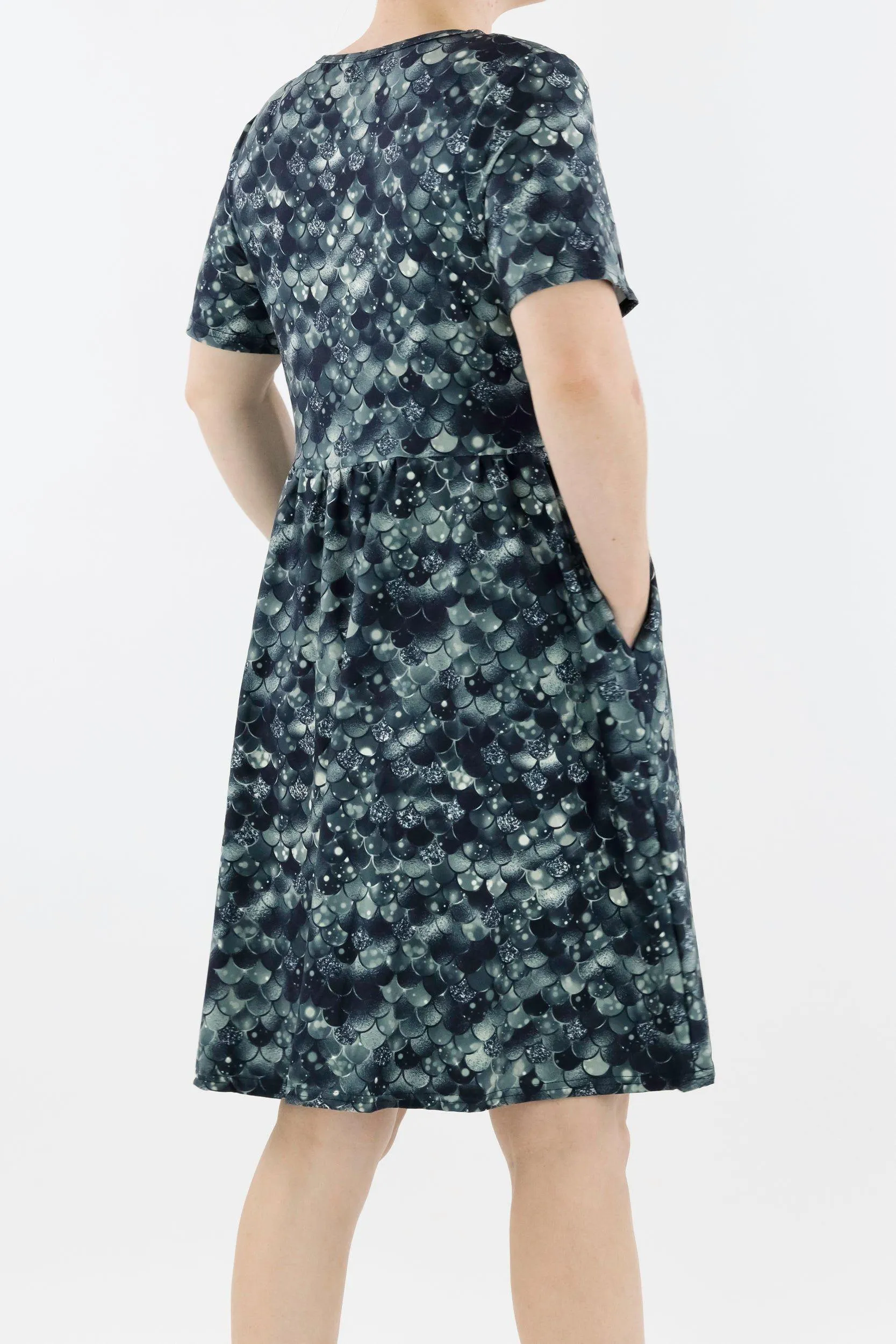 Raven Mermaid - Short Sleeve Skater Dress - Knee Length - Side Pockets