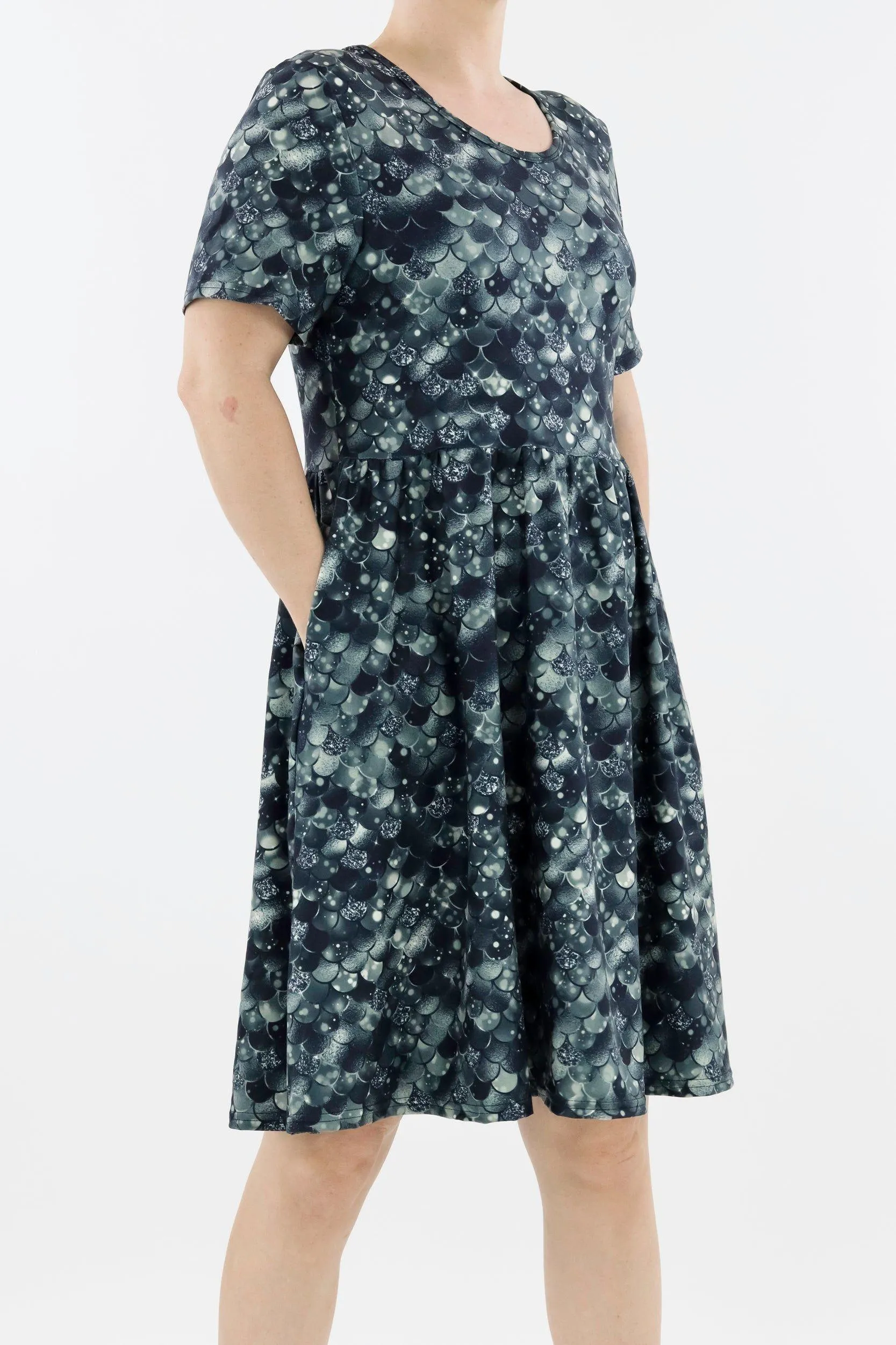 Raven Mermaid - Short Sleeve Skater Dress - Knee Length - Side Pockets
