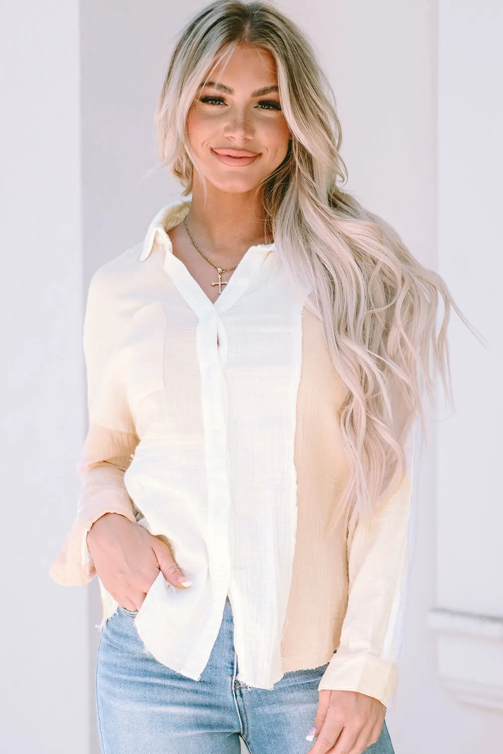 Raw Hem Textured Shirt
