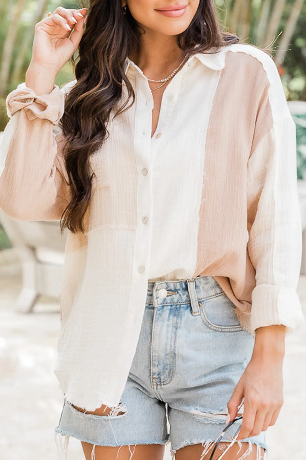 Raw Hem Textured Shirt