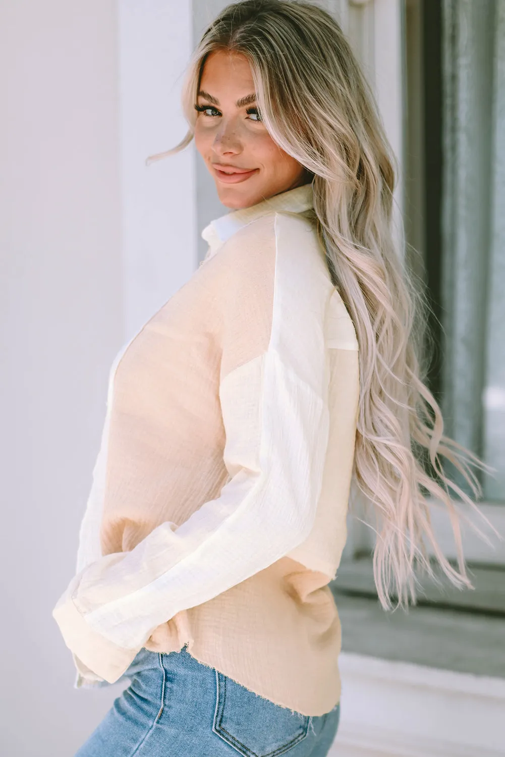Raw Hem Textured Shirt