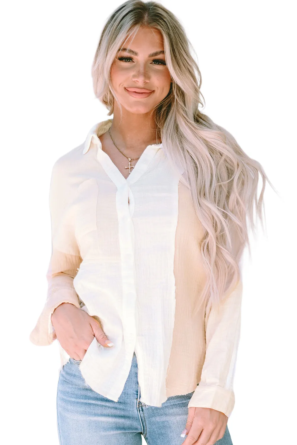 Raw Hem Textured Shirt
