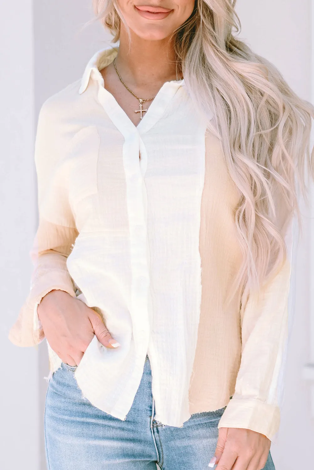 Raw Hem Textured Shirt