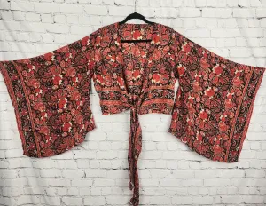 Red Boho Wrap Crop Top/Bell Sleeve Crop Top/Tie front bell sleeve top/festival crop top/front tie front or back crop/Beach top/ Party Top