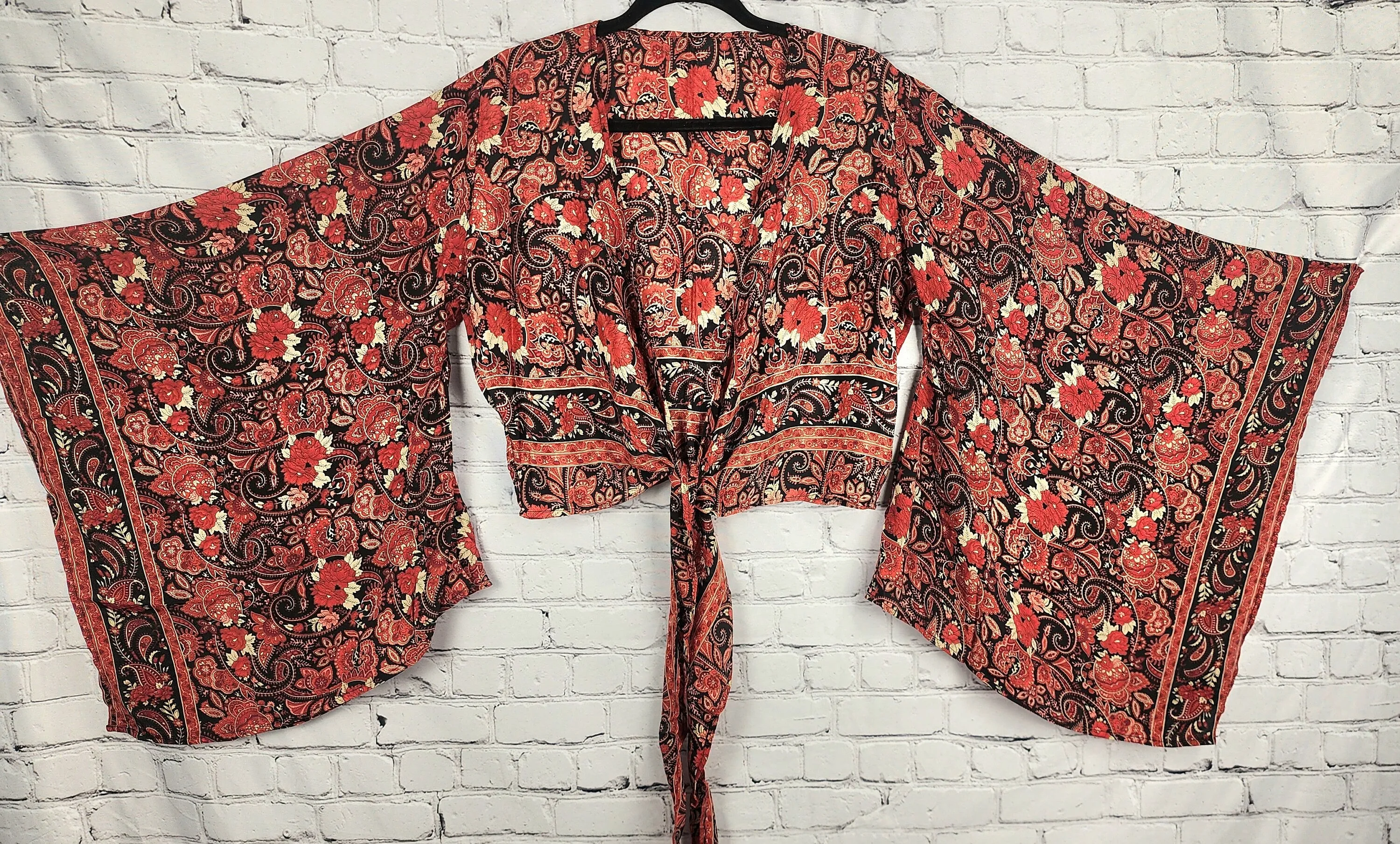 Red Boho Wrap Crop Top/Bell Sleeve Crop Top/Tie front bell sleeve top/festival crop top/front tie front or back crop/Beach top/ Party Top