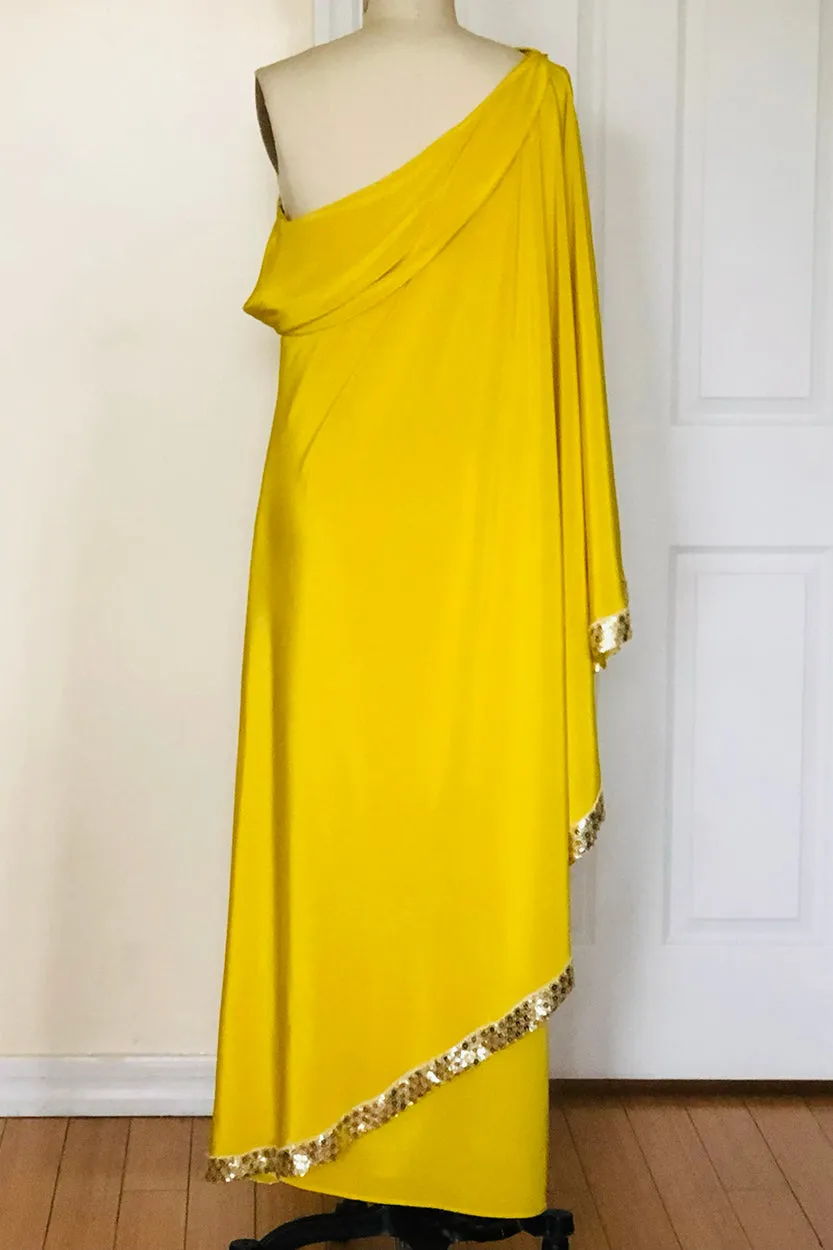 Red Carpet Silk Cape Dress (Yellow) Style #7810AR