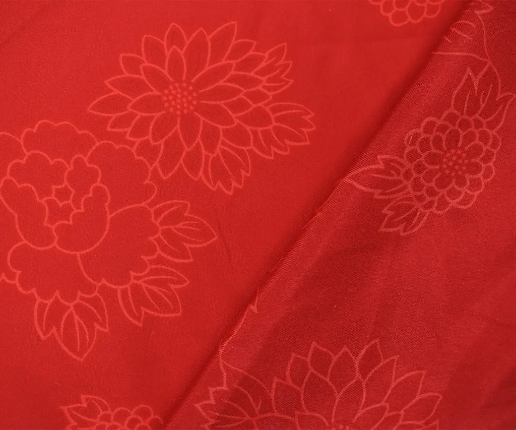Red-Coral Silk Floral Printed Charmeuse Woven Fabric