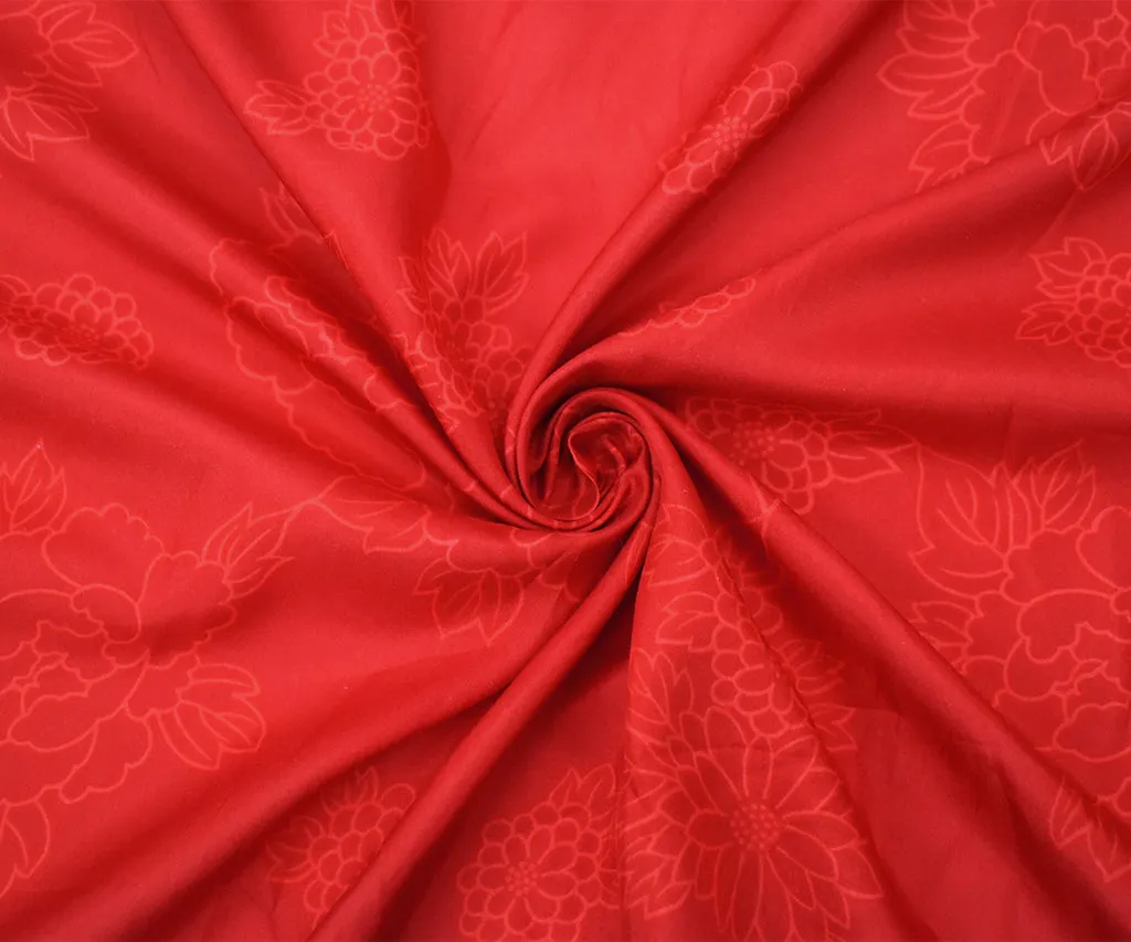 Red-Coral Silk Floral Printed Charmeuse Woven Fabric