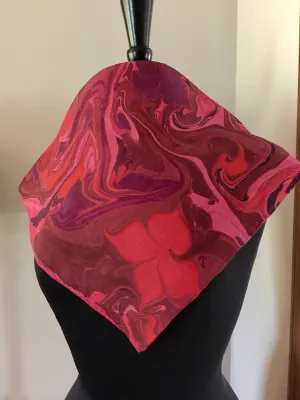 Red Floral 21x21 Square Habotai silk. Wear this unique piece in your hair, as a neckerchief, pocket square, or accessorize your dog.
