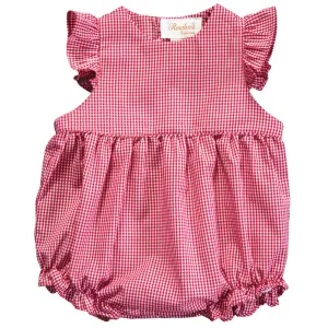 Red Gingham Ruffled Girl Angel Sleeve Bubble