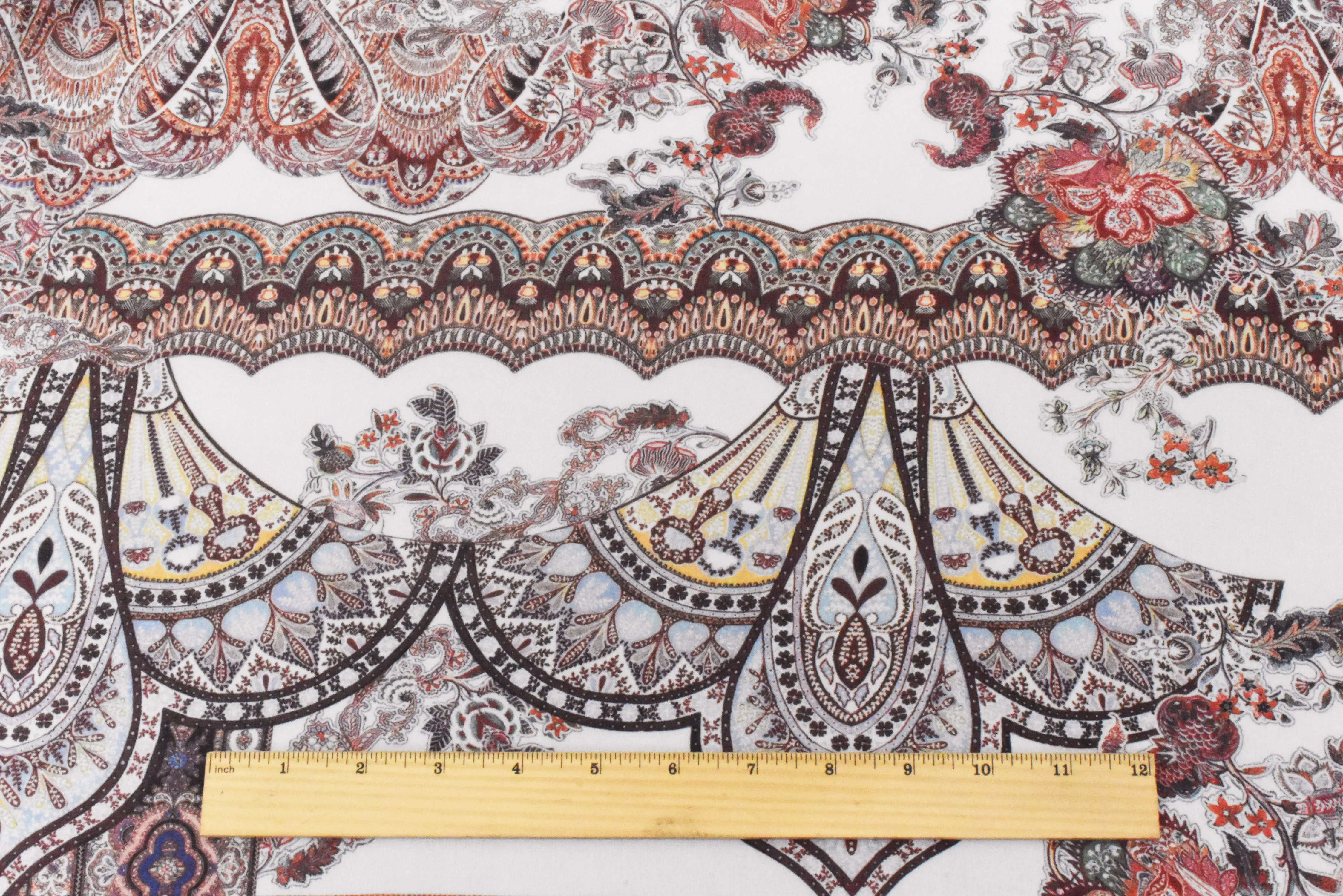 Red-Multi Famous Designer Viscose Paisley Border Printed Chiffon Fabric