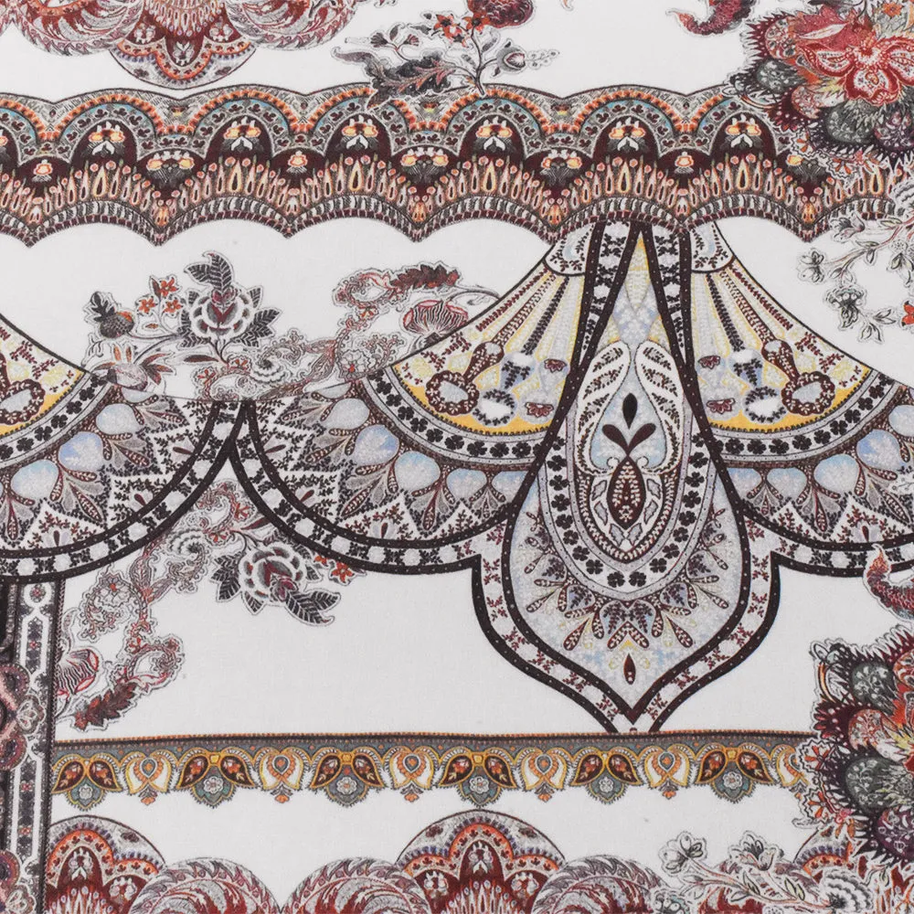 Red-Multi Famous Designer Viscose Paisley Border Printed Chiffon Fabric
